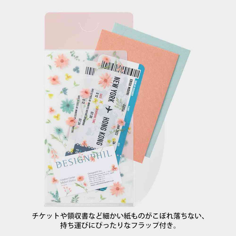 ミドリ 3ポケットクリアホルダー＜A5スリム＞ フラップ付 花柄 1個