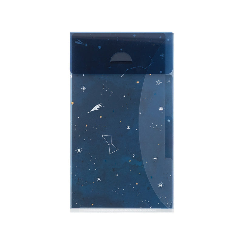 ミドリ 3ポケットクリアホルダー A5スリム フラップ付 星空柄 1個