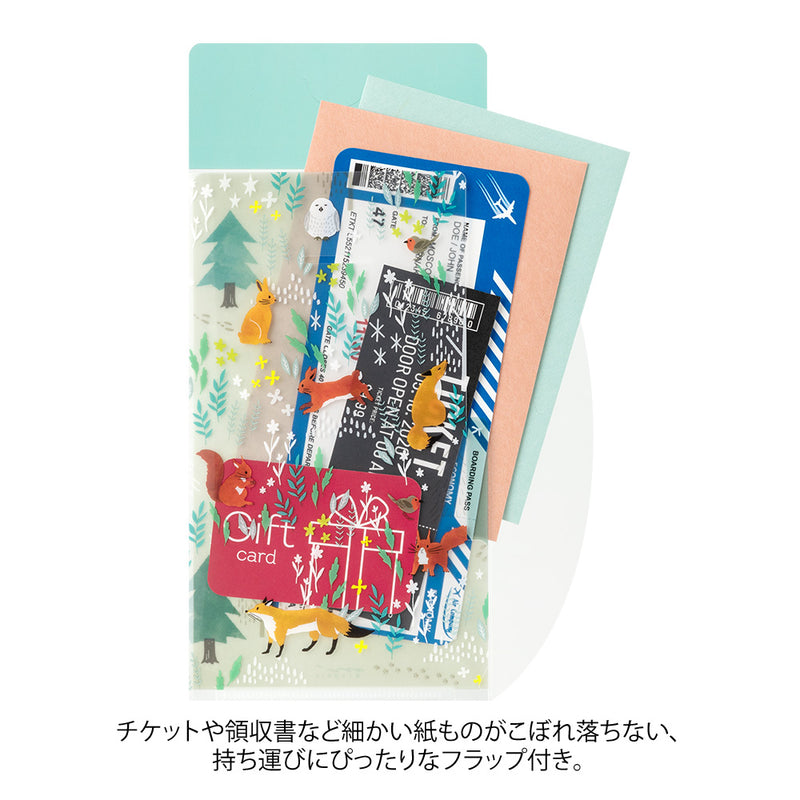 ミドリ 3ポケットクリアホルダー A5スリム フラップ付 北欧動物柄 1個