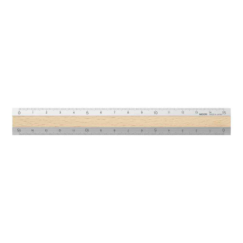 ミドリ アルミ&ウッド定規＜15cm＞ うす茶 1個