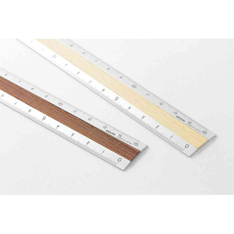 ミドリ アルミ&ウッド定規＜15cm＞ うす茶 1個