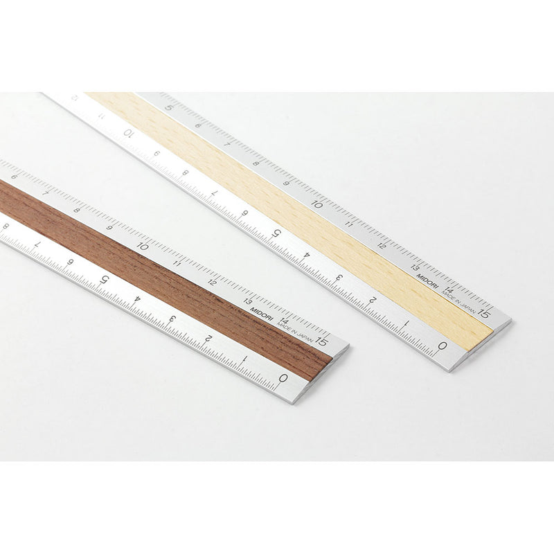 ミドリ アルミ&ウッド定規 15cm うす茶 1個