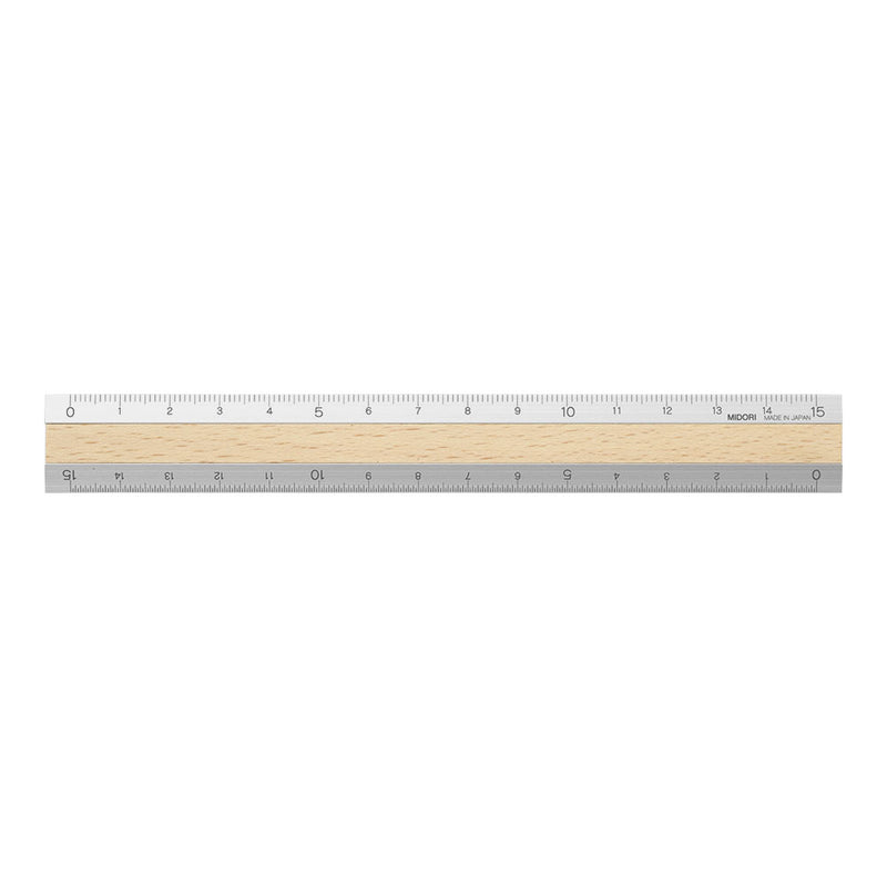 ミドリ アルミ&ウッド定規 15cm うす茶 1個