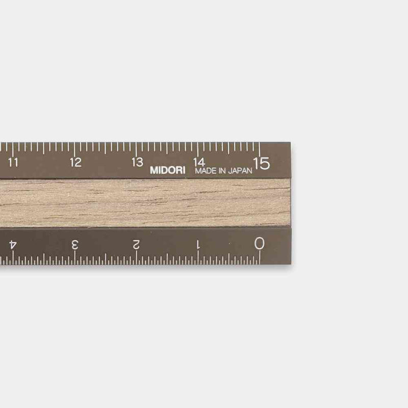 ミドリ アルミ&ウッド定規＜15cm＞ 茶×茶 1個