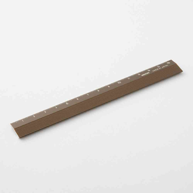ミドリ アルミ 定規＜15cm＞ 茶 1個