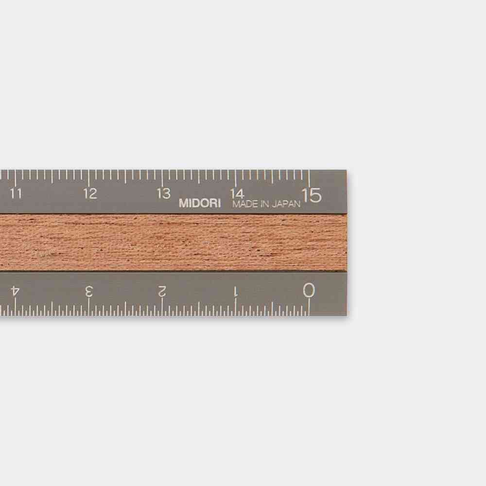 ミドリ アルミ&ウッド定規＜15cm＞ グレー 1個