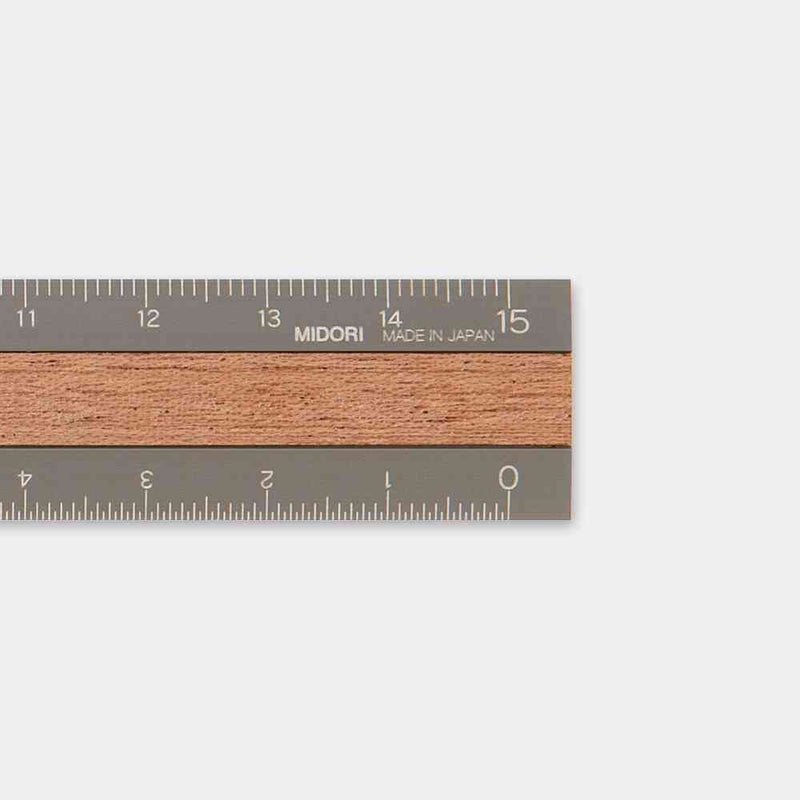 ミドリ アルミ&ウッド定規＜15cm＞ グレー 1個