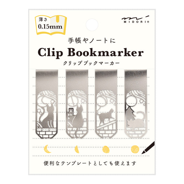 ミドリ ブックマーカー クリップ ネコと月柄A 1パック