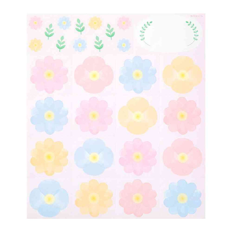 ミドリ カラー色紙用シール 花柄 タイトルシール／1枚入 記入用シール／16枚入