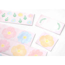 ミドリ カラー色紙用シール 花柄 タイトルシール／1枚入 記入用シール／16枚入