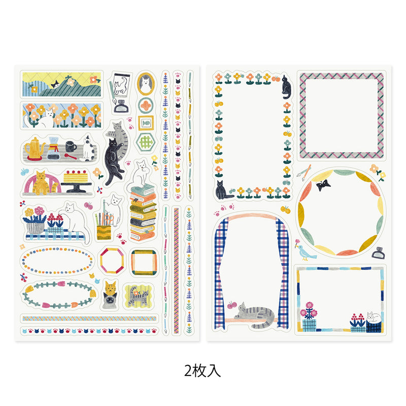 ミドリ シール ゆるログ 2枚入 ネコ柄 1パック