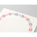 ミドリ レターセット478 活版 花フレーム柄 水色 便箋／8枚入、封筒／4枚入