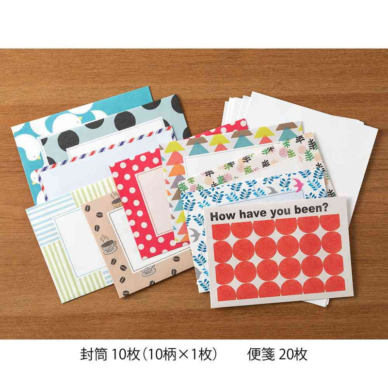 ミドリ レターセット763 ガサガサ 10柄封筒 赤 便箋／20枚入、封筒／10枚入（10柄×1枚）