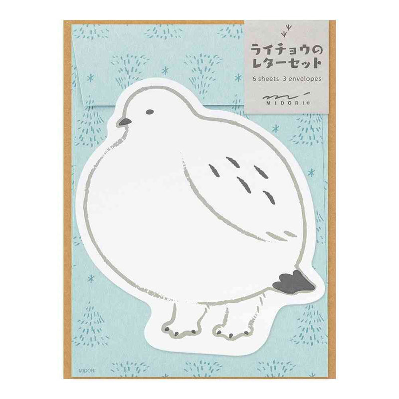 ミドリ レターセット925 ダイカット ライチョウ柄 便箋／6枚入、封筒／3枚入