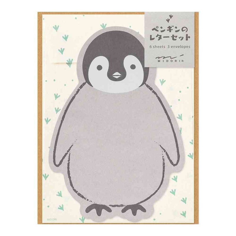 ミドリ レターセット926 ダイカット ペンギン柄 便箋／6枚入、封筒／3枚入