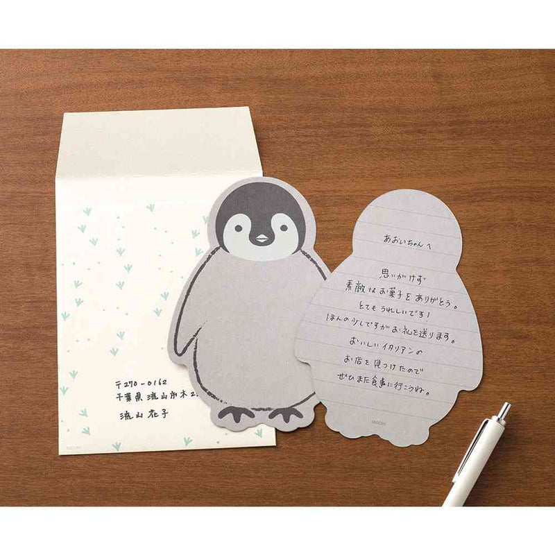 ミドリ レターセット926 ダイカット ペンギン柄 便箋／6枚入、封筒／3枚入