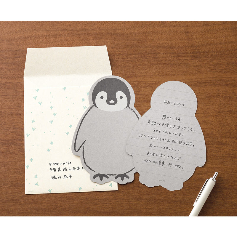 ミドリ レターセット926 ダイカット ペンギン柄 1パック