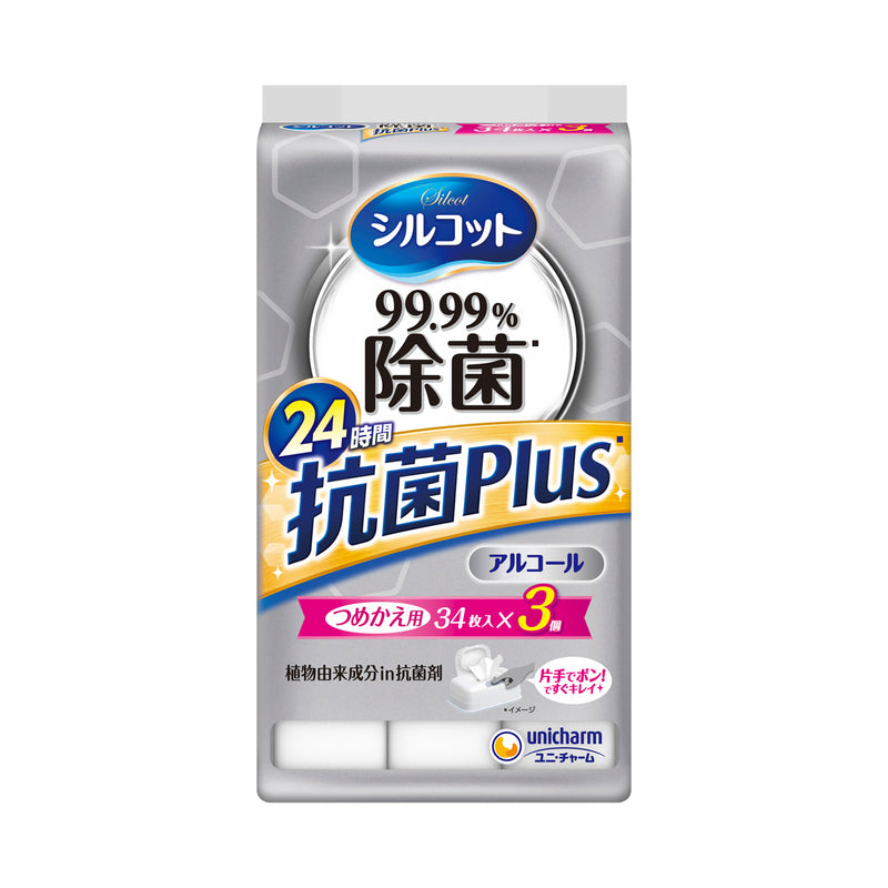 シルコット99.99％除菌ウェット抗菌Plus詰替 34枚×3