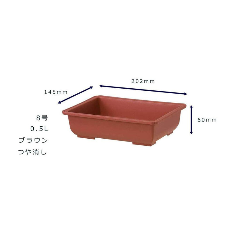 大和プラ販 長方鉢（盆栽用） ブラウン(つや消し) 8号