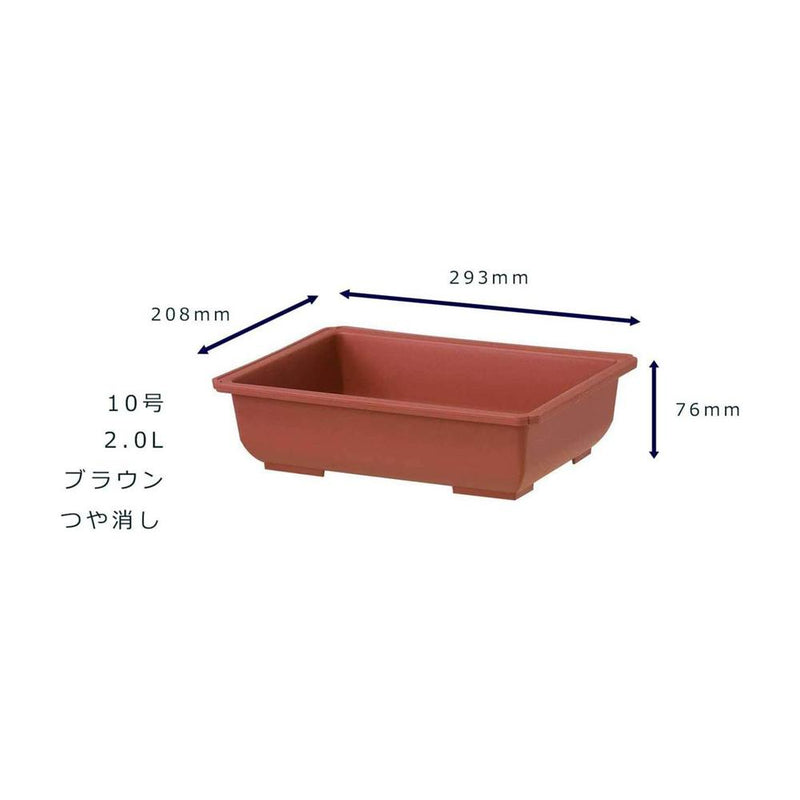 大和プラ販 長方鉢（盆栽用） ブラウン(つや消し) 10号