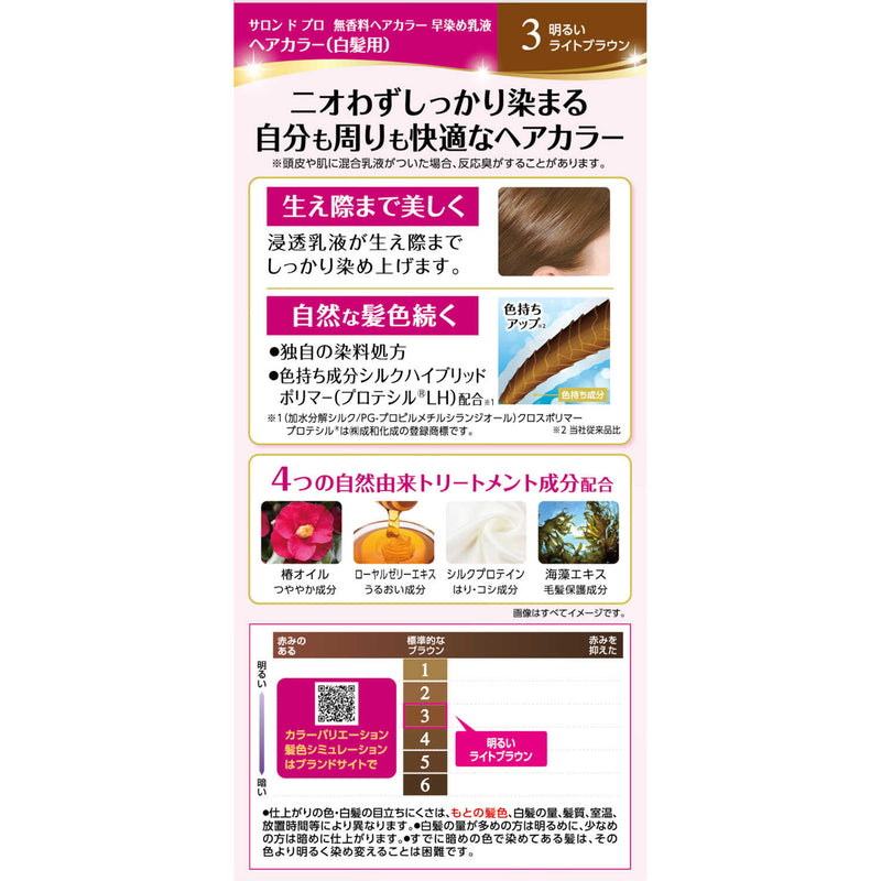 【医薬部外品】ダリヤサロンドプロ 無香料ヘアカラー 早染め乳液（白髪用）3＜明るいライトブラウン＞1剤50g・2剤50ml・アフターヘアパック15g