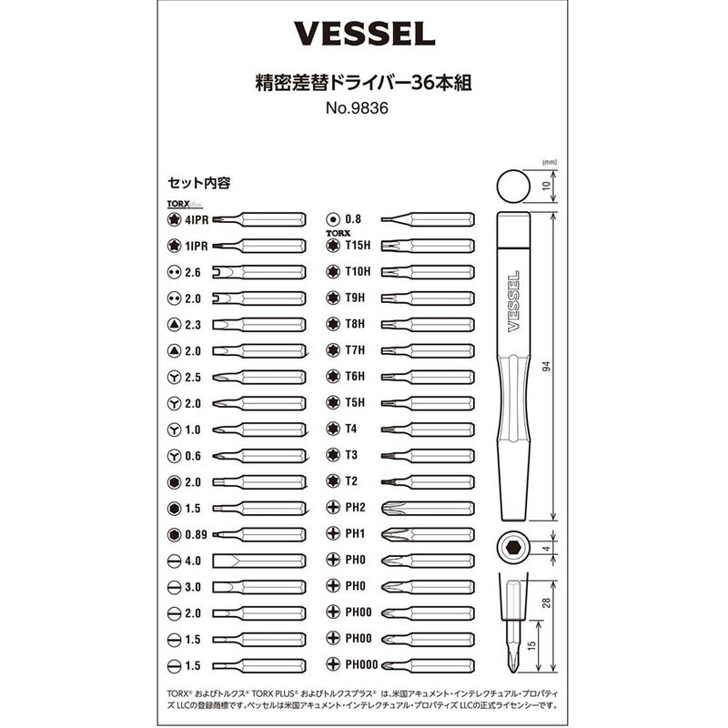 精密差替ドライバー 36本組 No.9836 メーカー直送 ▼返品・キャンセル不可【他商品との同時購入不可】