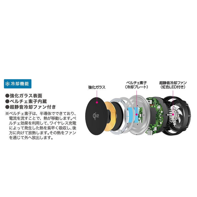 カシムラ 冷却機能付 Qi2マグネットワイヤレス充電器 エアコン取付 KW52
