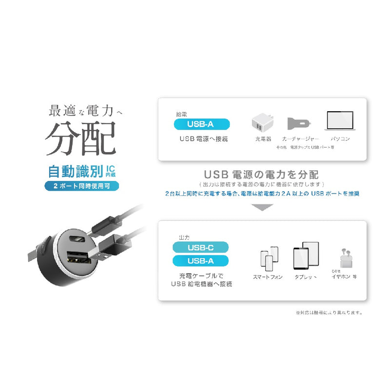 カシムラ イルミ付USB増設 USB-A＋C DC061