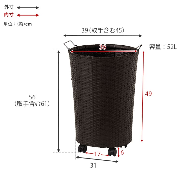 バスケットワゴン 52L RUD-2448GY メーカー直送 ▼返品・キャンセル不可【他商品との同時購入不可】