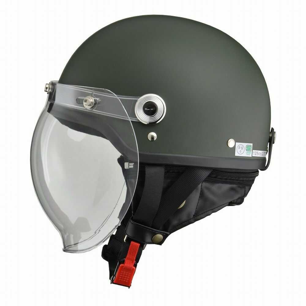 リード工業 CROSS バブルシールド付ハーフヘルメット マットグリーン