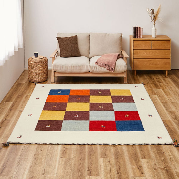 ギャッベ ラグ GABBEH D3 ミックス 200×200cm メーカー直送 ▼返品・キャンセル不可【他商品との同時購入不可】