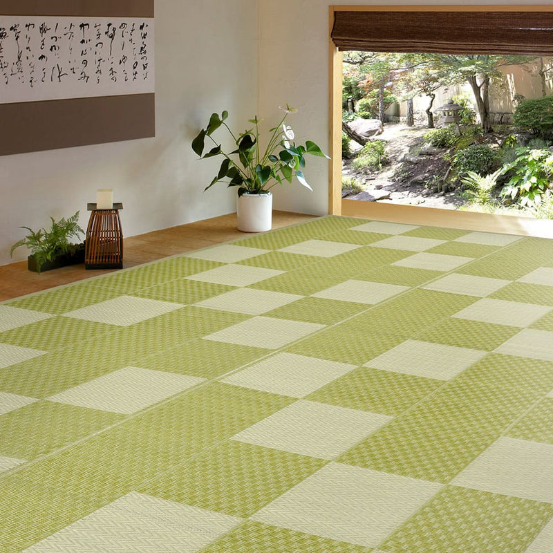 洗えるい草風カーペット 矢倉 江戸間8畳 グリーン メーカー直送 ▼返品・キャンセル不可【他商品との同時購入不可】