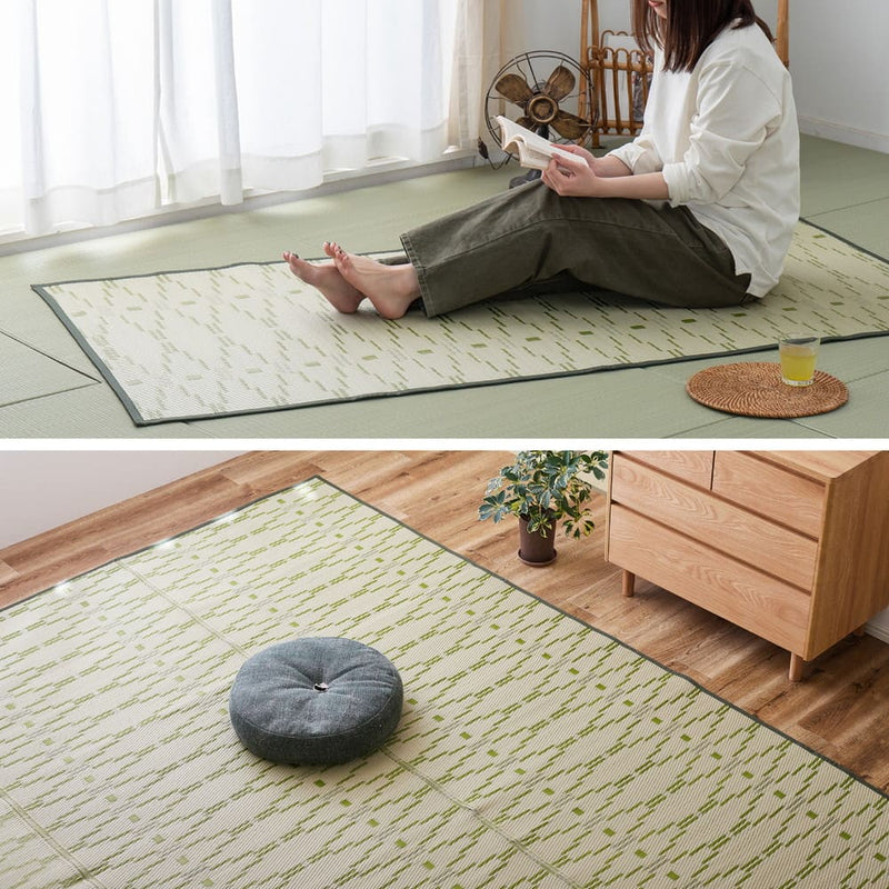 洗えるい草風カーペット やなぎ 江戸間8畳 グリーン メーカー直送 ▼返品・キャンセル不可【他商品との同時購入不可】