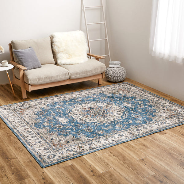 アンティーク絨毯風プリントラグ カメオ  ブルー190×240  メーカー直送▼返品・キャンセル不可【他商品との同時購入不可】