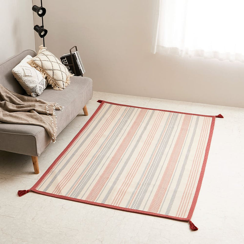 洗えるインド綿ラグ すべり止め付き レッド 130×185  メーカー直送 ▼返品・キャンセル不可【他商品との同時購入不可】