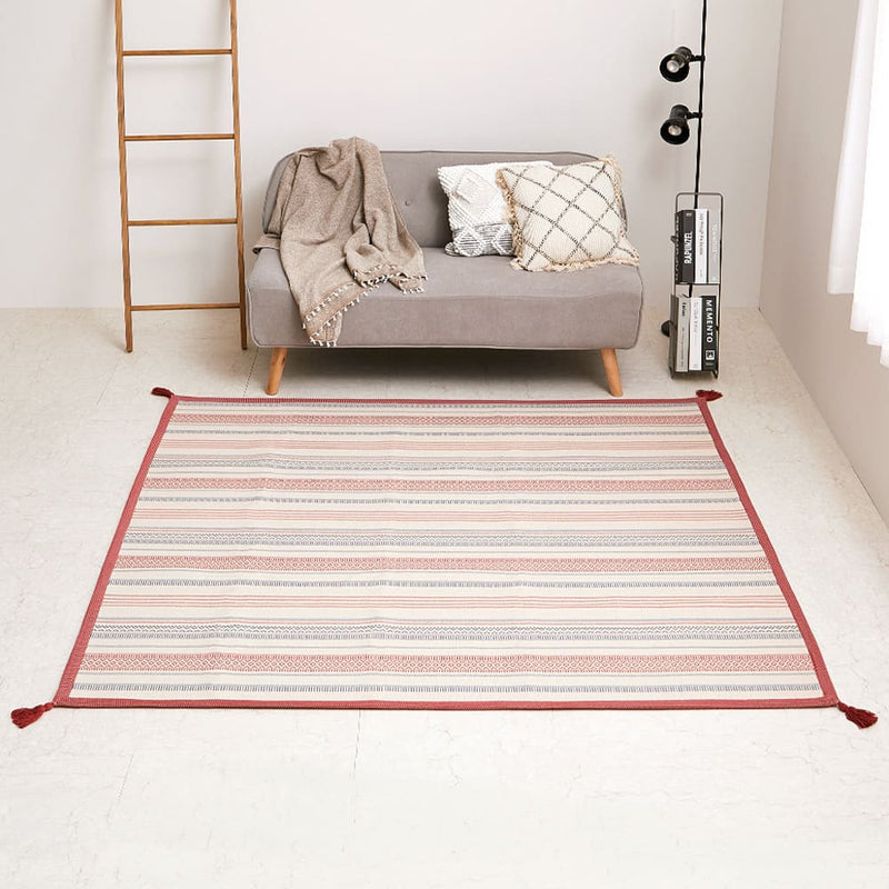 洗えるインド綿ラグ すべり止め付き レッド 185×185  メーカー直送 ▼返品・キャンセル不可【他商品との同時購入不可】