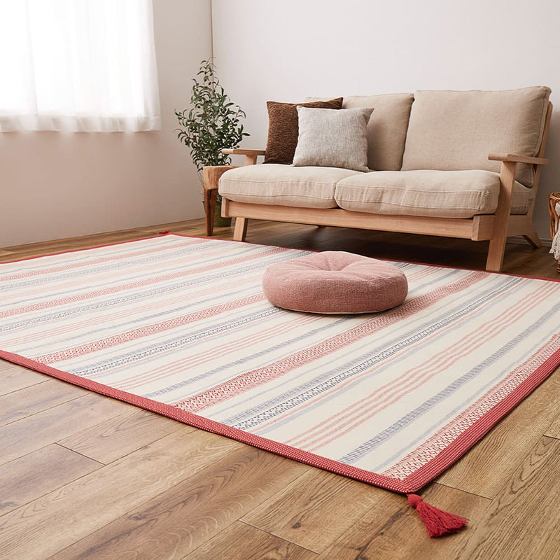 洗えるインド綿ラグ すべり止め付き レッド 185×240  メーカー直送 ▼返品・キャンセル不可【他商品との同時購入不可】