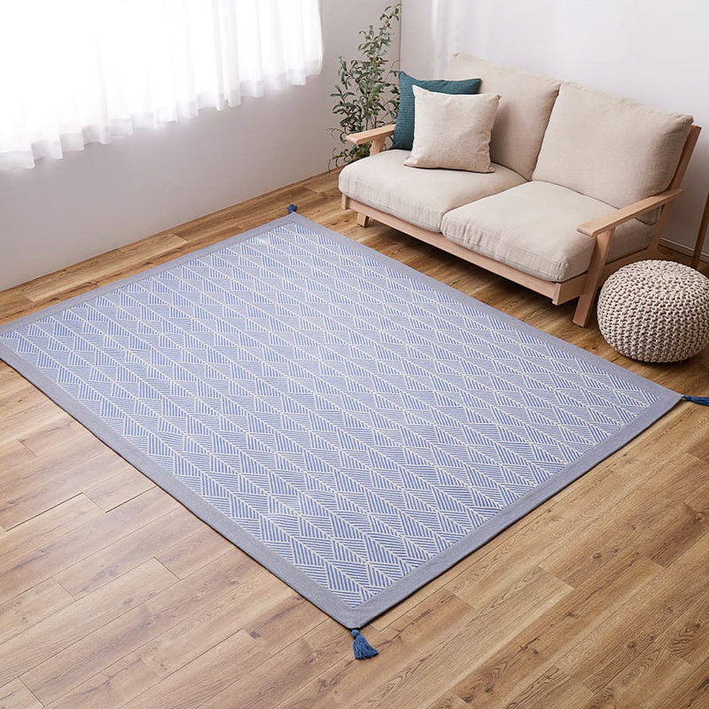 洗えるインド綿ラグ  すべり止め付き ネイビー 185×240  メーカー直送 ▼返品・キャンセル不可【他商品との同時購入不可】