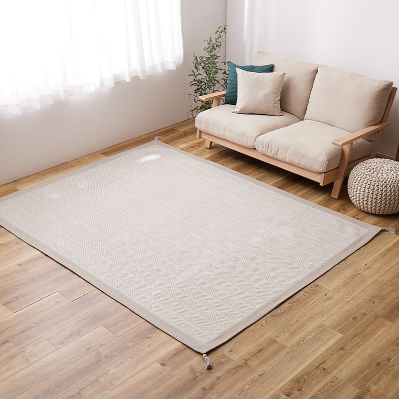 洗えるインド綿ラグ  すべり止め付き ホワイト 185×240  メーカー直送 ▼返品・キャンセル不可【他商品との同時購入不可】