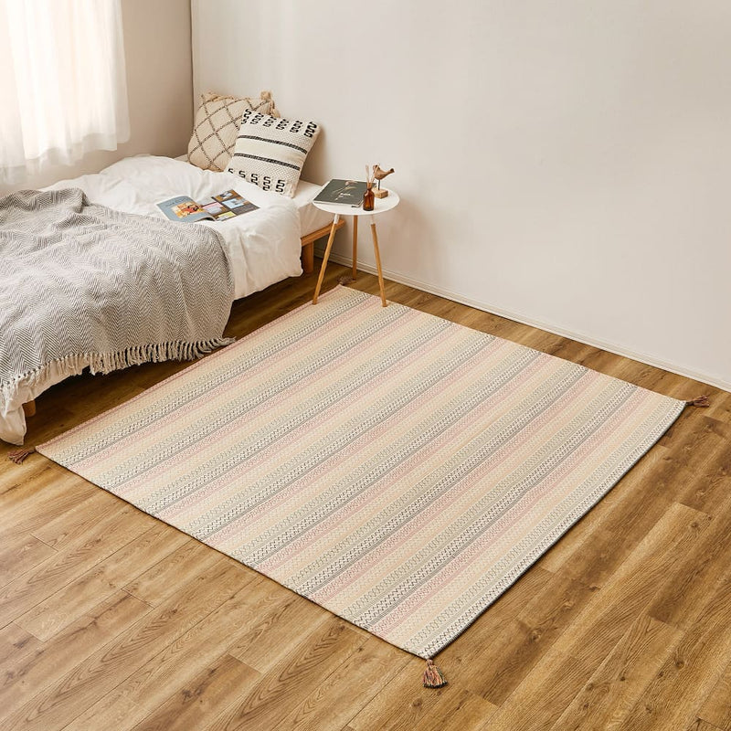 洗えるインド綿ラグ ハシーナ すべり止め付き 185×185  メーカー直送 ▼返品・キャンセル不可【他商品との同時購入不可】
