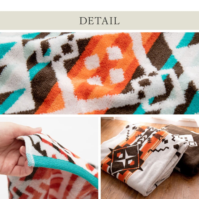 綿100％のタオルブランケット ネイティブ柄 レコバ メーカー直送 ▼返品・キャンセル不可【他商品との同時購入不可】