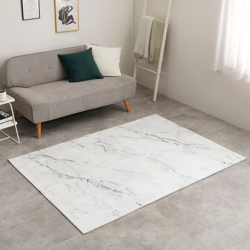 大理石柄のソフトフランネルラグ 130×190cm ホワイト 【直送品】 返品