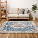 アンティーク絨毯風プリントラグ カメオ ブルー 230×230 メーカー直送 ▼返品・キャンセル不可【他商品との同時購入不可】