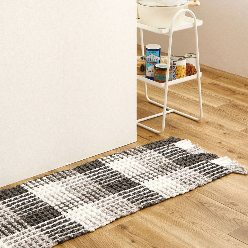 ワッフル風マット チェック柄 エルフ ブラック 45×180 メーカー直送 ▼返品・キャンセル不可【他商品との同時購入不可】