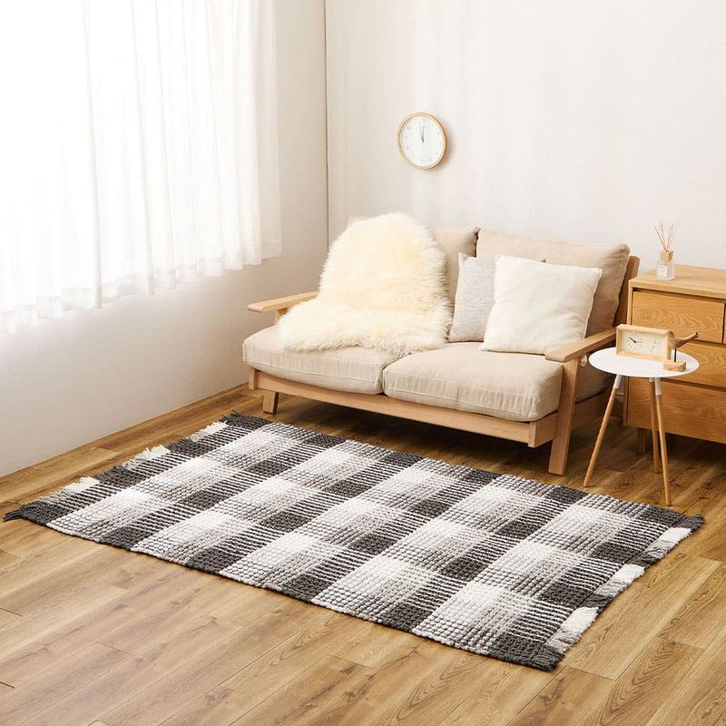 ワッフル風ラグ チェック柄 エルフ ブラック 100×140 メーカー直送 ▼返品・キャンセル不可【他商品との同時購入不可】