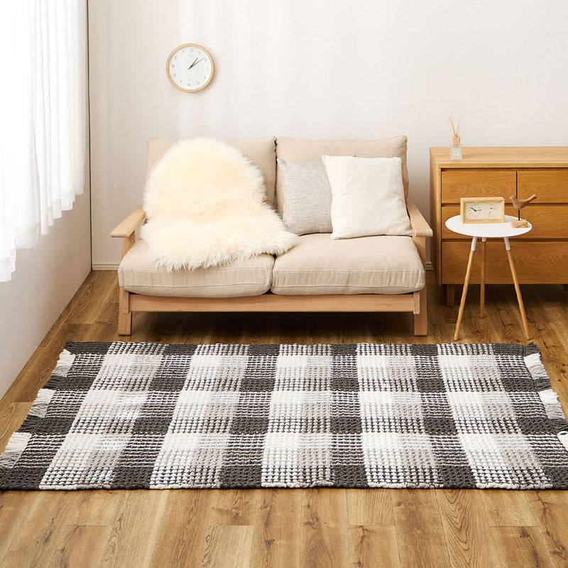 ワッフル風ラグ チェック柄 エルフ ブラック 130×190 メーカー直送 ▼返品・キャンセル不可【他商品との同時購入不可】