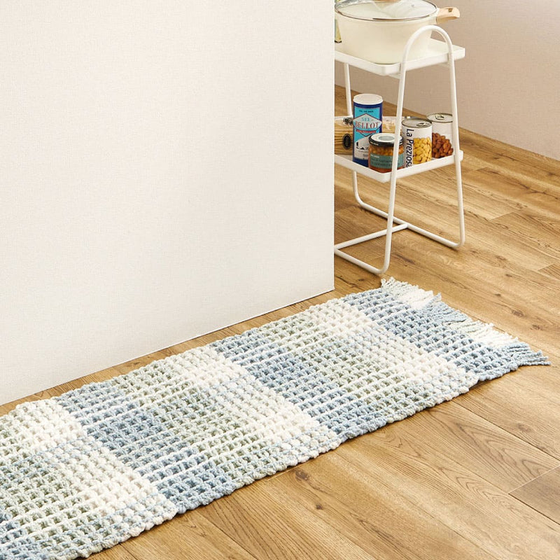 ワッフル風マット チェック柄 エルフ ブルー 45×180 メーカー直送 ▼返品・キャンセル不可【他商品との同時購入不可】