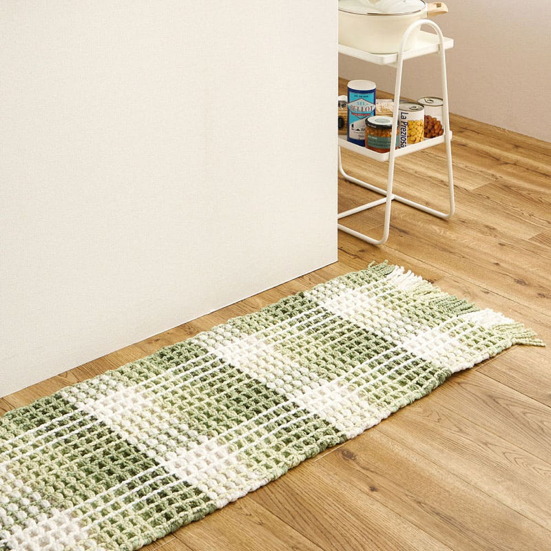 ワッフル風マット チェック柄 エルフ グリーン 45×180 メーカー直送 ▼返品・キャンセル不可【他商品との同時購入不可】