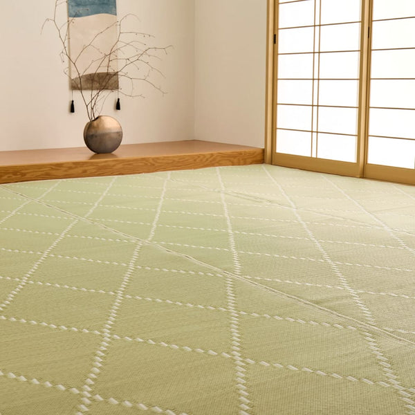 裏付き 洗えるい草風カーペット モンド 江戸間8畳 グリーン メーカー直送 ▼返品・キャンセル不可【他商品との同時購入不可】