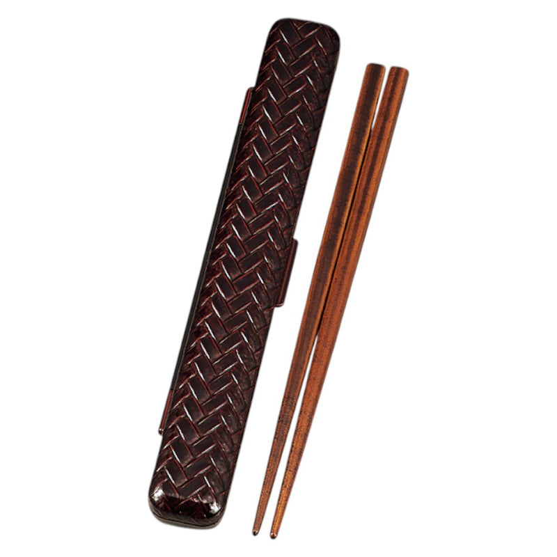 たつみや あじろ箸箱セット 溜 18．0